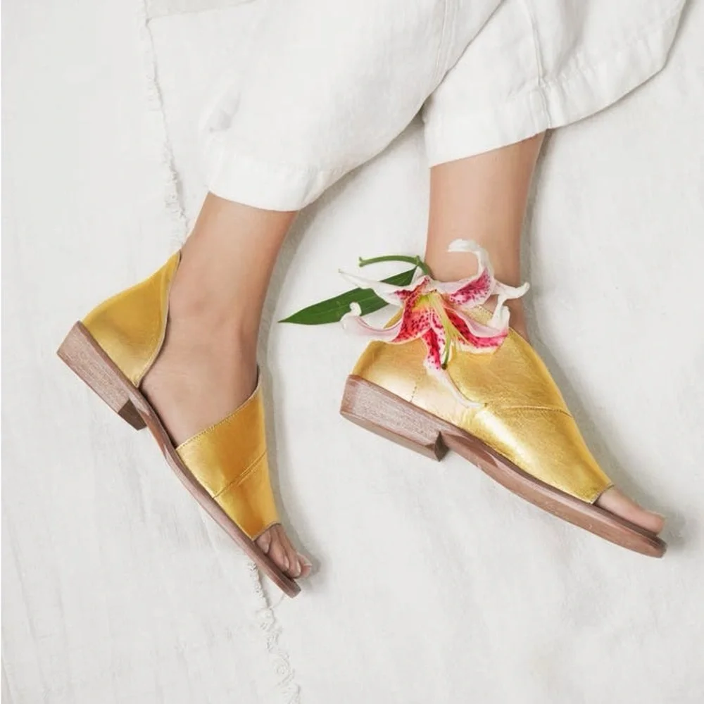 Free People Mont Blanc Asymmetrical Sandal Gold Size 38 - Picture 1 of 7
